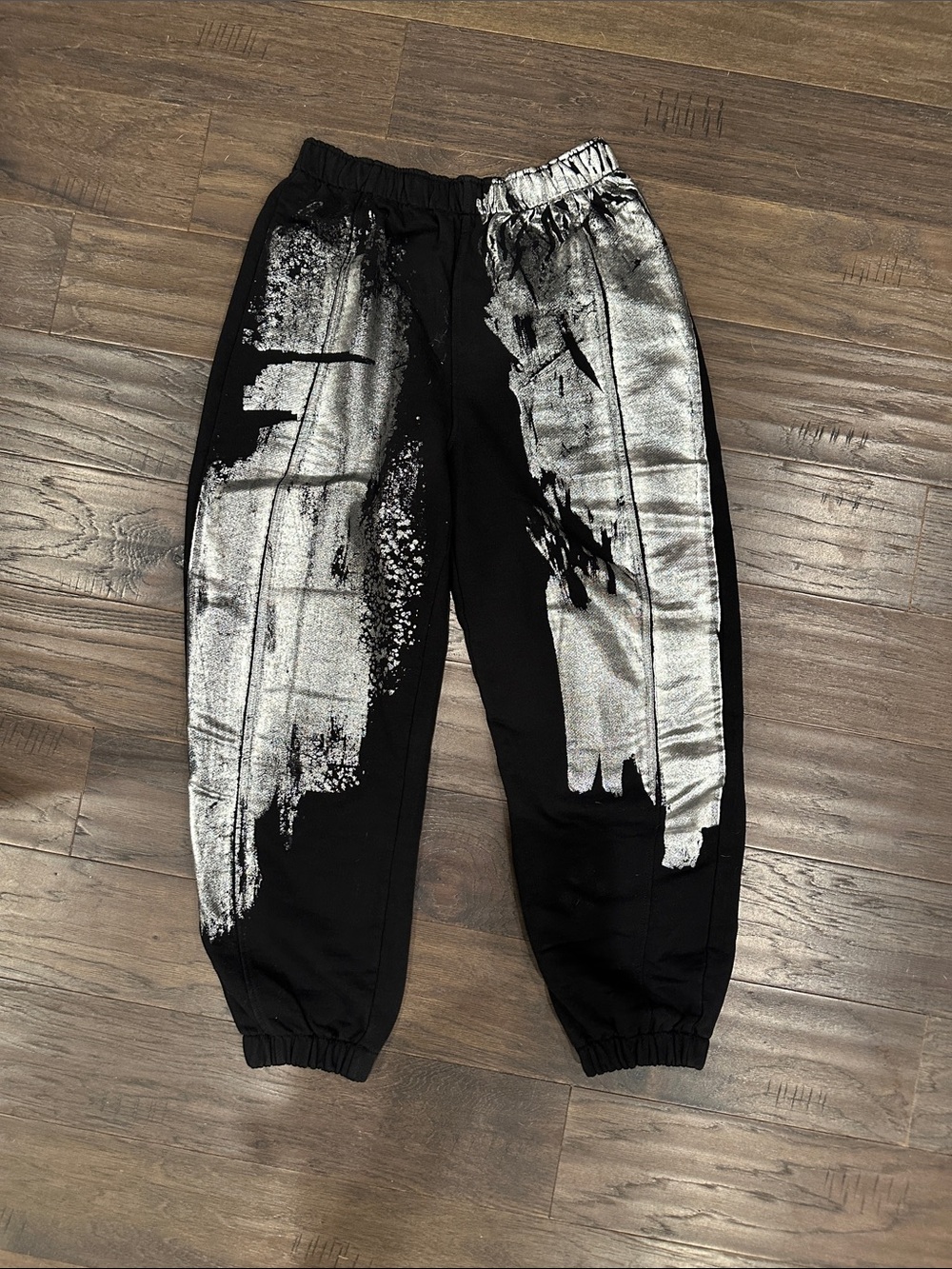 Zara Black Joggers with Silver Brush-Effect